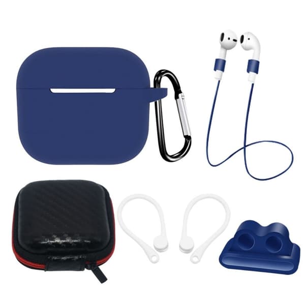 AirPods 3 silikondeksel med oppbevaringspose og tilbehør - Mørkeblå Blue