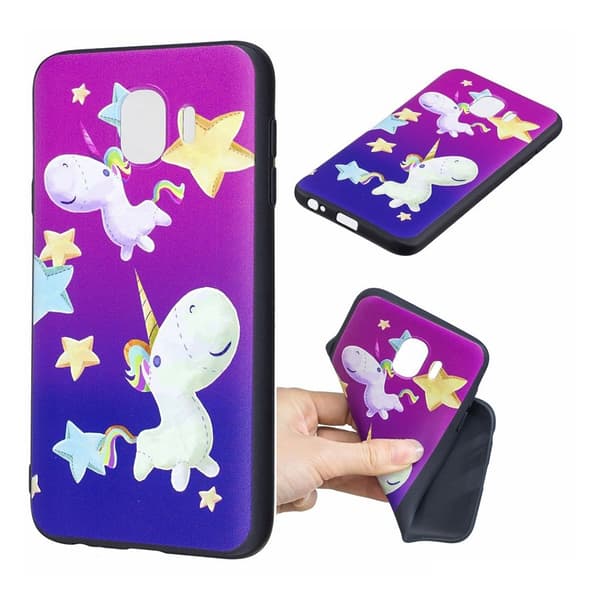 Samsung Galaxy J4 (2018) preget mønsteretui - Unicorn and Star Multicolor