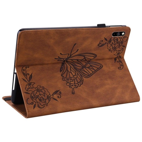 Huawei MatePad Pro 10.8 (2021) perhonen kukka kuvio nahkakotelo - Ruskea Brown