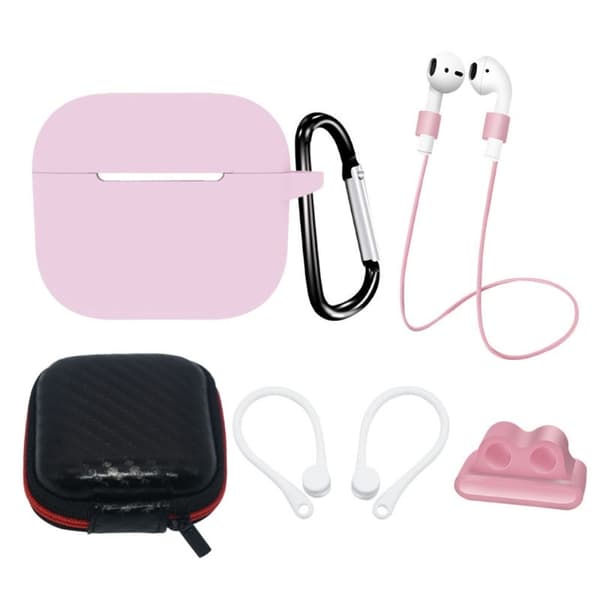 AirPods 3 silikondeksel med oppbevaringspose og tilbehør - Rosa Pink