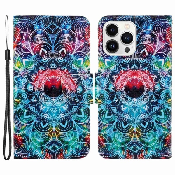 iPhone 14 Pro 6.1 inch Cross Texture Pattern Printing stander et Multicolor
