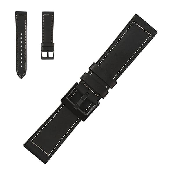 22mm stitching décor läder klockarmband - svart Svart