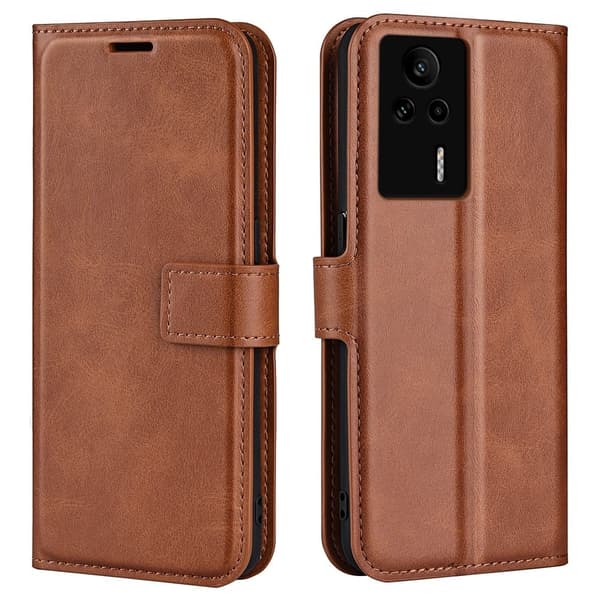 Hållbart konstläder Xiaomi Redmi K60E fodral med plånbok - Brun Brun