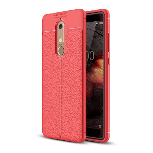 Nokia 5.1 beskyttelsesetui i silikone- og plastik med Litchi struktur - Rød Red