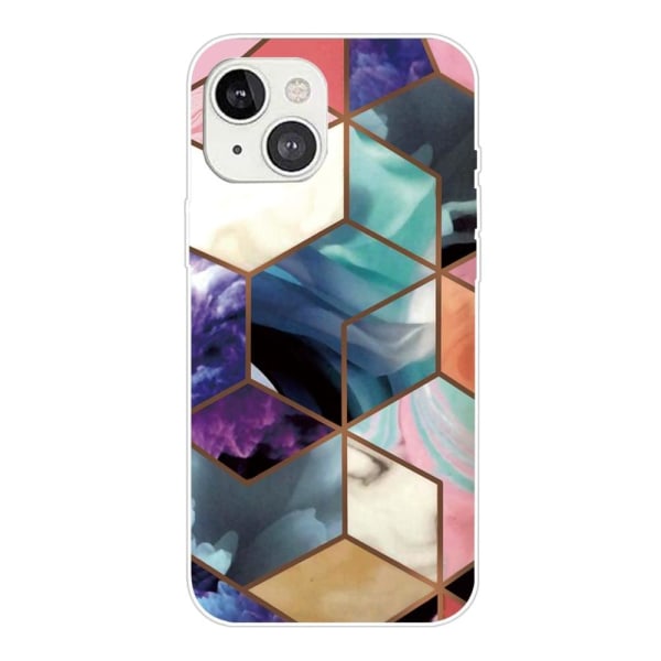 Marble design iPhone 14 Plus cover - Farverig Terning-Flise Multicolor