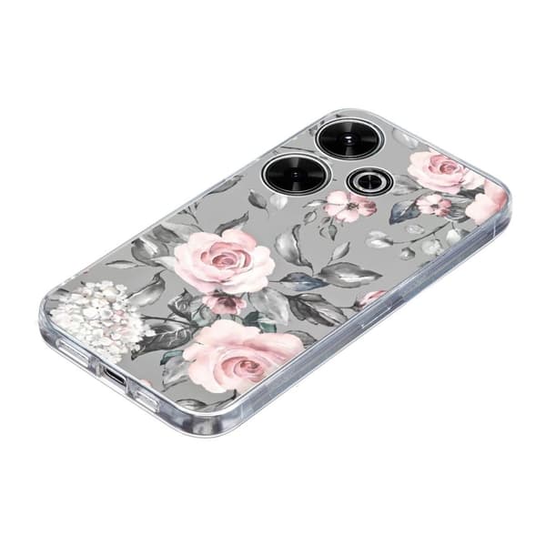 Vibe Xiaomi Redmi Note 14 5G deksel - Blomster Med Grå Bakgrunn Silver grey