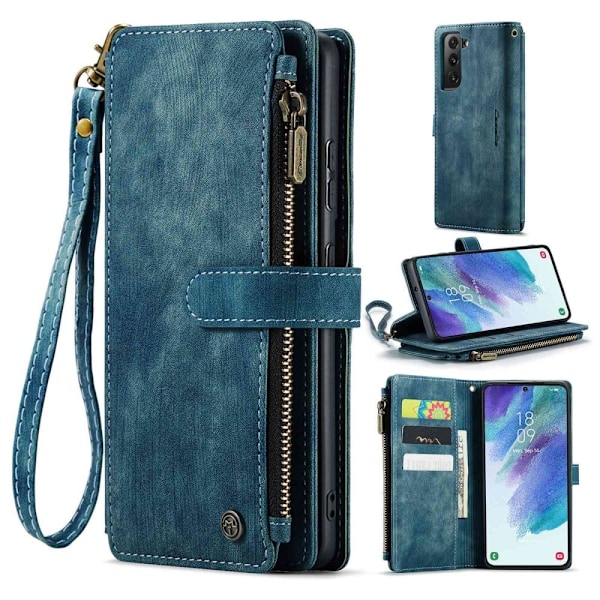 CaseMe Samsung Galaxy S21 FE etui med lynlås og pung - Blå Blue