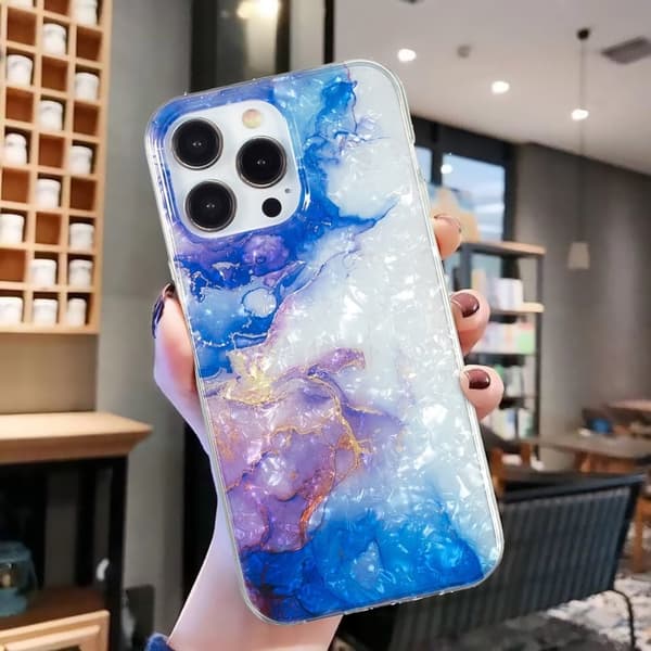 Marble iPhone 12 Pro Max Etui - Sky Blue Lilla Klinkekule Blue