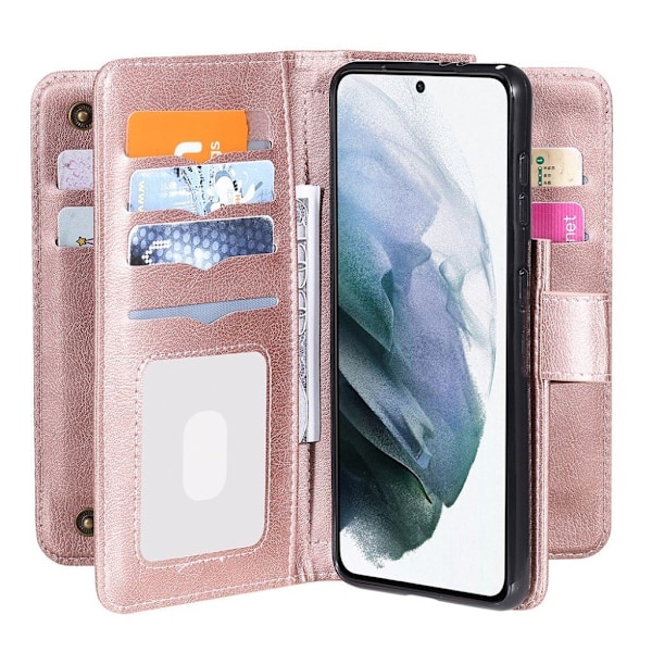 Samsung Galaxy S21 Plus 5G fodral med 10 fickor - Rosa Rosa