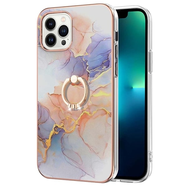 Marble Mønstret Deksel med Ring Holder til iPhone 14 Pro Max - Milky Way Klinkekule White Multicolor