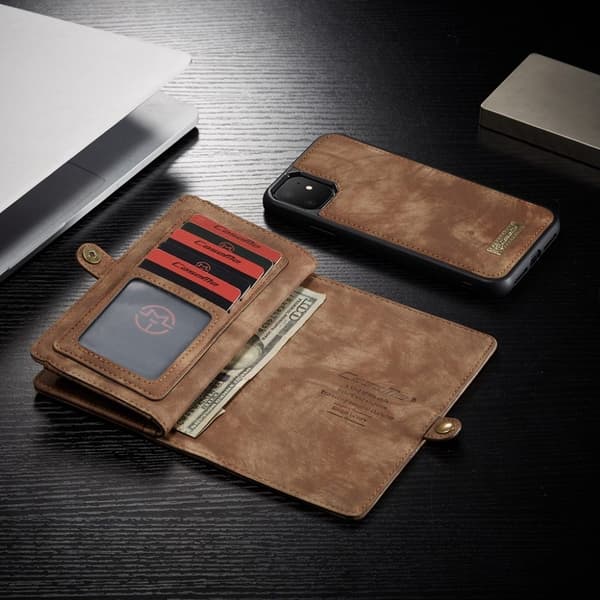 CaseMe iPhone 11 Zipper Wallet Etui - Brun Brown