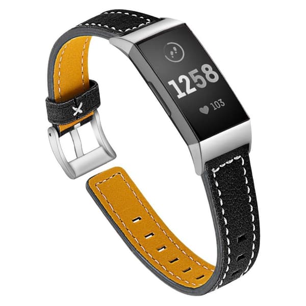 Fitbit Charge 3 læder ægte læder Urrem - Sort Black