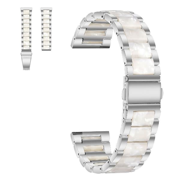 20 mm universal, stilig klokkerem i rustfritt stål med tre perler - Sølv / Perle Hvit Silver grey