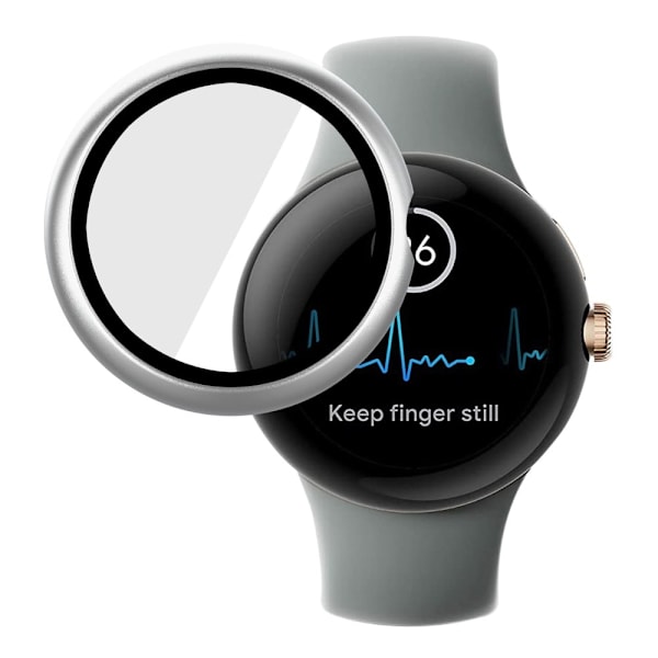 Google Pixel Watch matt deksel med herdet glass - Lyst Sølv Silver grey