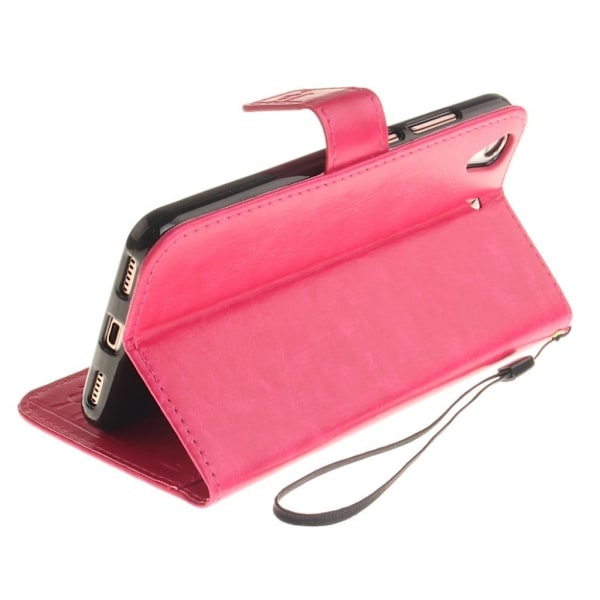 Huawei Y6 II præget læder-etui med strop - Hot Pink Pink