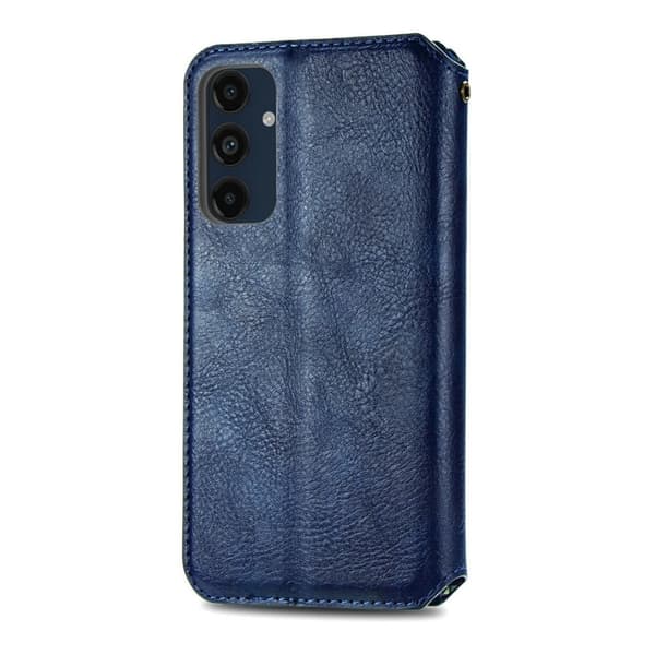 Läder Samsung Galaxy S24 FE fodral med romb-design - Blå Blå