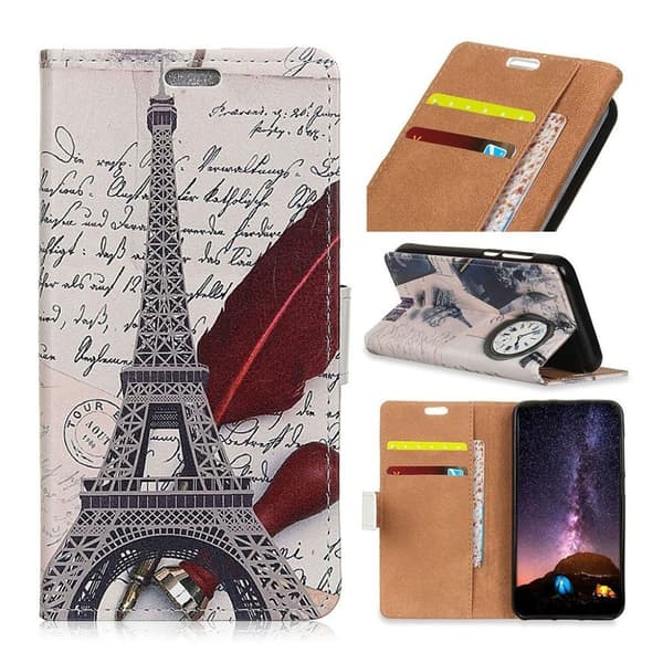 iPhone Xr flip cover i læder med mønsterprint - Eiffeltårnet Og Fjerpennen Multicolor