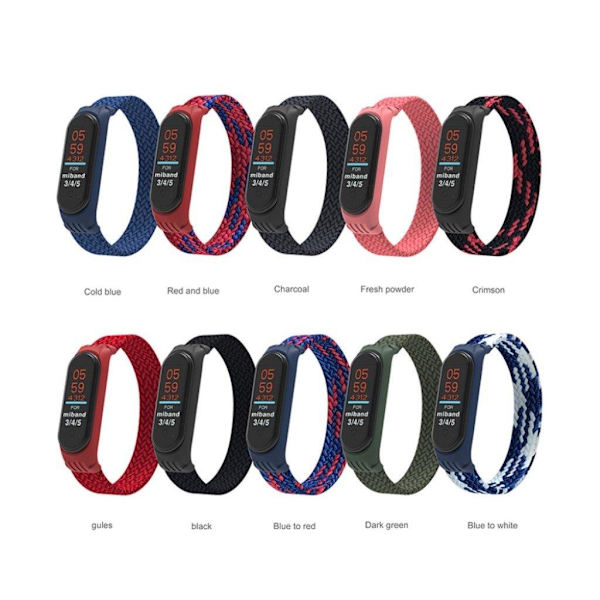 Xiaomi Mi Band 5 / 4 / 3 elastic nylon watch band - Black / Size: L Svart