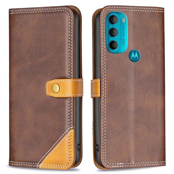 BINFEN kaksivärinen nahkakotelo Motorola Moto G71 5G - Kahvi Brown