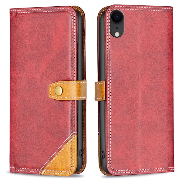 BINFEN to-farvet iPhone Xr læderetui - Rød Red