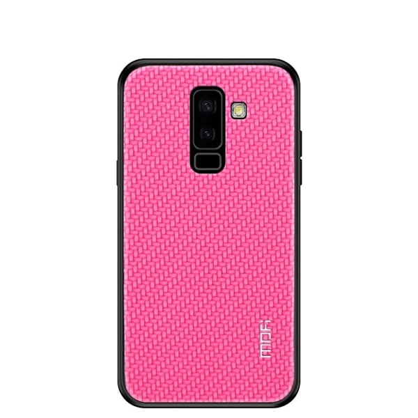 MOFI Samsung Galaxy A6 Plus (2018) mobilskal plast syntetläder silikon vävd textur - Rosenröd Rosa