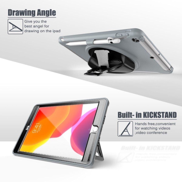 iPad 10.2 (2019) 360 swivel durable case - Grey Silver grey
