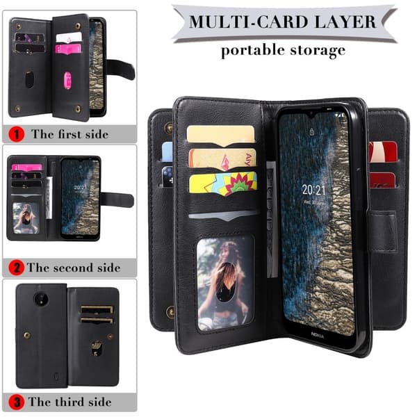 10-slot Lommebok Etui til Nokia C10 / C20 - Vinrød Red