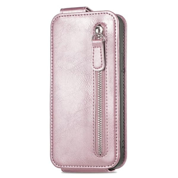 Vertical Flip Phone Etui med Zipper til OnePlus 10T / Ace Pro - Rose Gull Pink