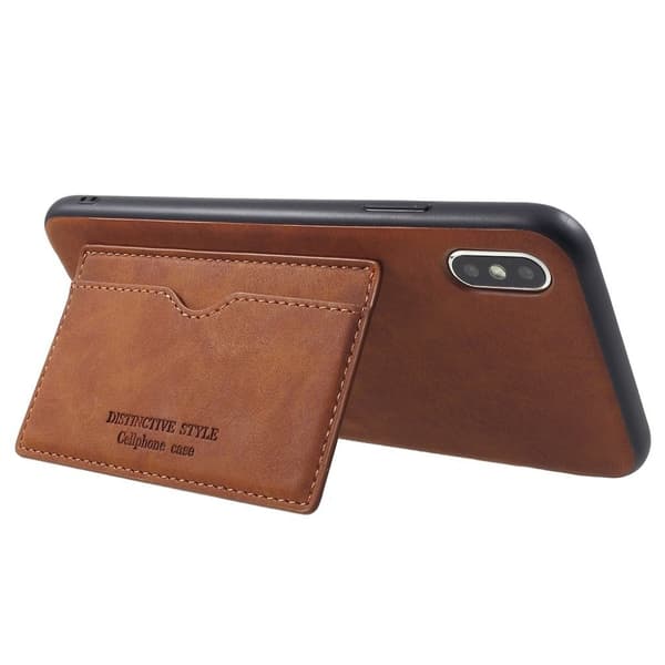 iPhone 9 Plus mobilfodral syntetläder silikon korthållare stående - Brun Brun