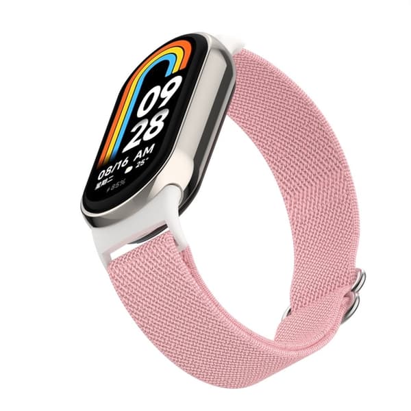 Xiaomi Smart Band 9 / Smart Band 8 Nylon håndledsrem med stik Elastisk urrem - Perle Lyserød Pink
