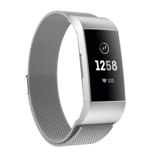 Fitbit Charge 3 Kestävä luksus milanese metallinen magneettinen kellon vaihto ranneke, koko L - Hopea Silver grey