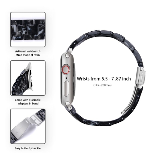 Apple Watch SE 2022 (40 mm) urrem med 3 perler i resin med klart cover - Sort Mix Black