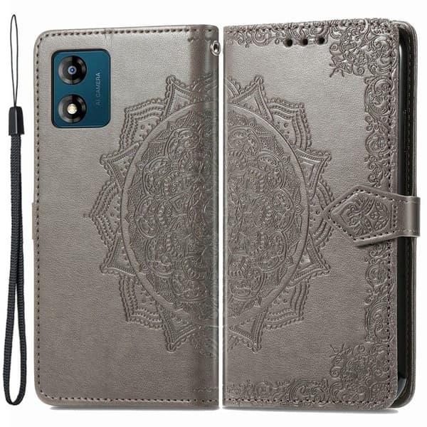 Mandala läder Motorola Moto E13 fodral - Silver/Grå Silvergrå