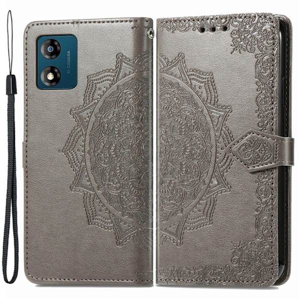 Mandala Motorola Moto E13 Flippetui - Grå Silver grey