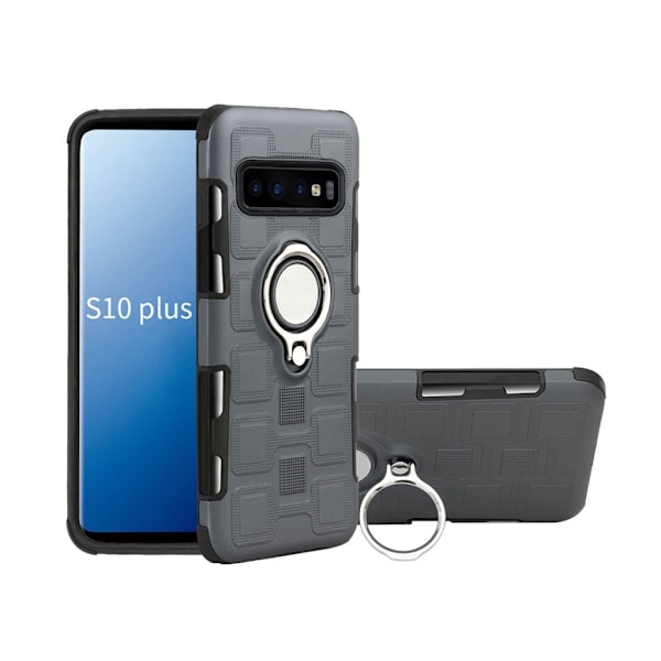 Samsung Galaxy S10 Plus geometrinen kuosi hybrid suojakotelo - Harmaa Silver grey