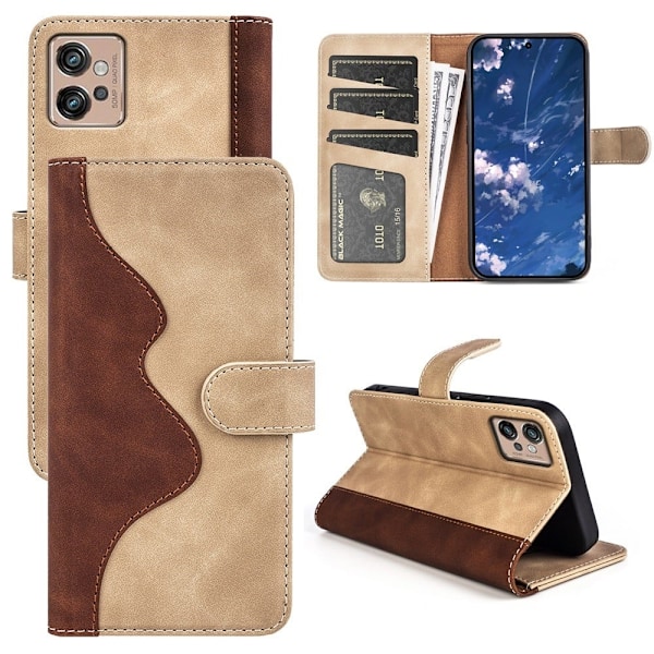 To Farvet Læder Flip Case til Motorola Moto G32 - Gul Yellow