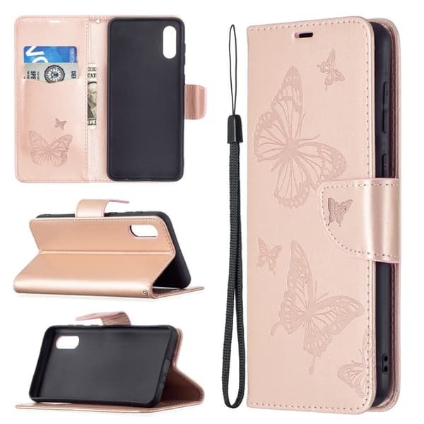 Butterfly läder Samsung Galaxy M02 / Samsung Galaxy A02 fodral - Rosa Rosa