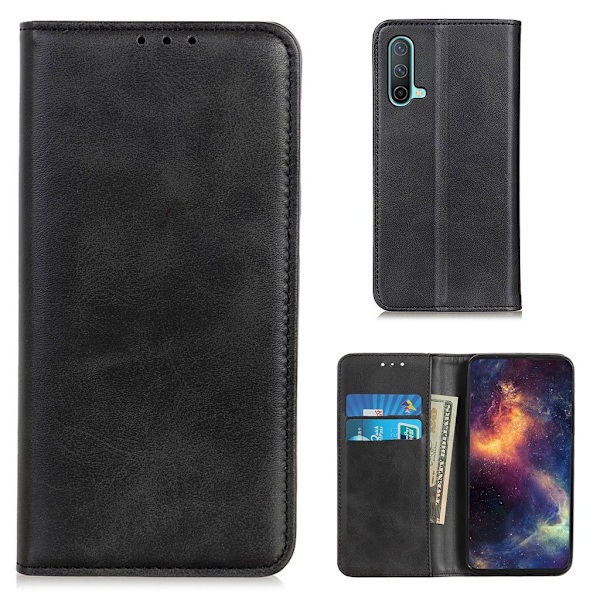 OnePlus Nord CE 5G flip etui i ægte læder med pung – Sort Black