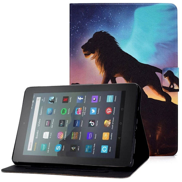 Amazon Fire 7 (2022) läderfodral med coolt mönster - Lejon multifärg