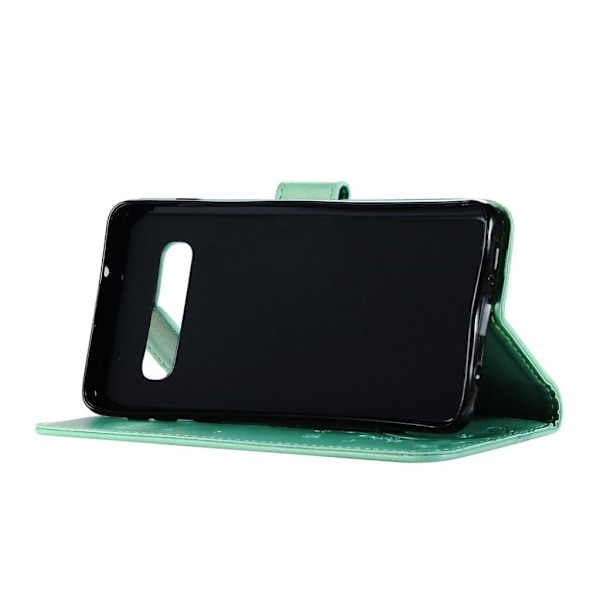 Samsung Galaxy S10 sommerfugle- og blomstertryk læder flip etui - Cyan Green