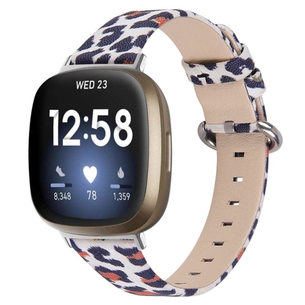 Fitbit Sense / Versa 3 urrem i ægte læder med leopardstruktur - Hvid / Brun Multicolor