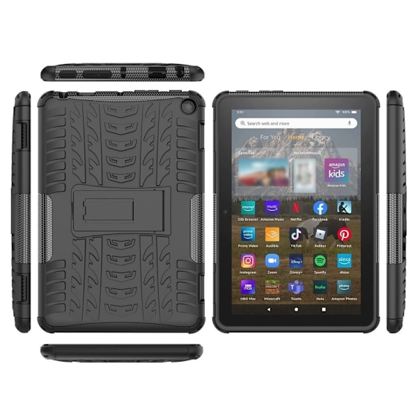 Dækmønster kickstand-etui til Amazon Fire 8 HD (2022) - Sort Black