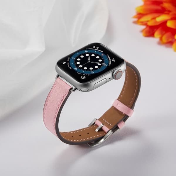 Apple Watch 42mm - 44mm enkel læderurrem - Lyserød Pink