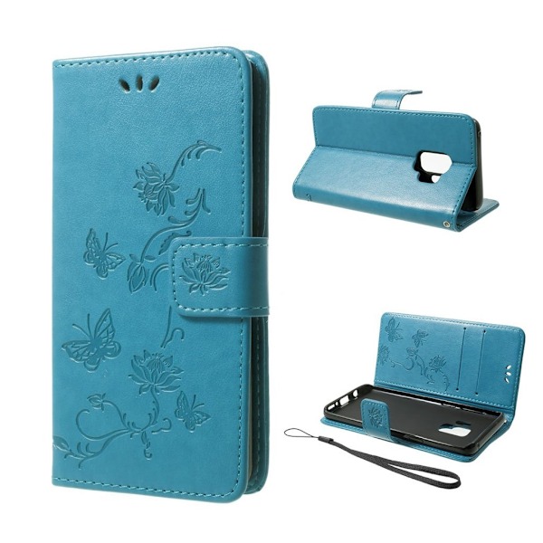 Butterfly läder Samsung Galaxy S9 fodral - Blå Blå
