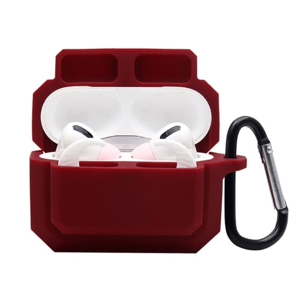 3-i-1 AirPods Pro silikonfodral med öronpropp + karbinhake - Vinröd Röd