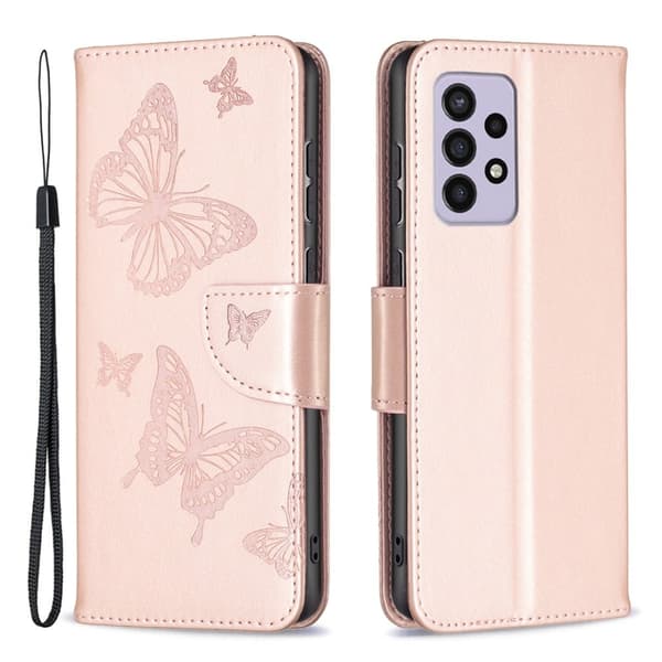 Butterfly Samsung Galaxy A33 5G Läppäkotelo - Ruusukulta Pink