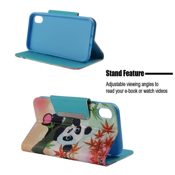 iPhone Xs Max læder flip cover med mønsterprint - Panda På Træet Multicolor