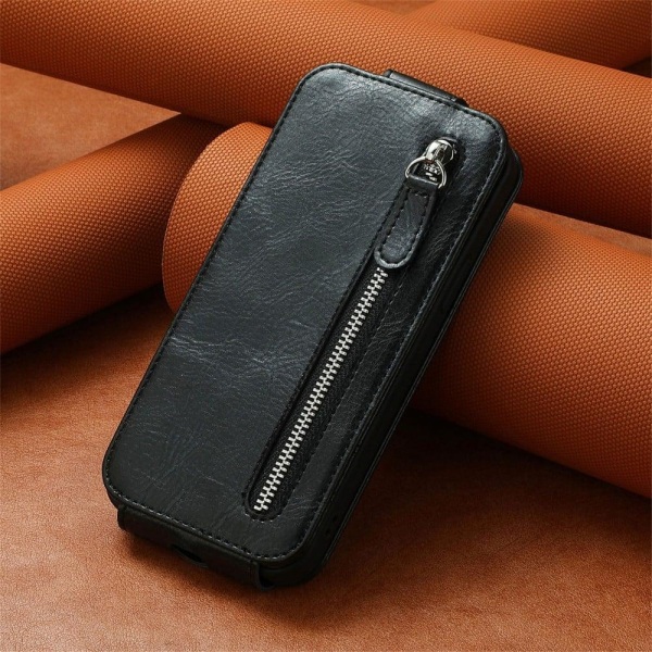 Vertical Flip Phone Etui med Zipper til Xiaomi Redmi Note 11 Pro 5G / Note 11 Pro - Sort Black