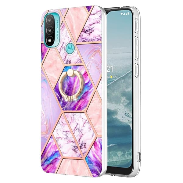 Marble Mønstret Deksel med Ring Holder til Motorola Moto E30 / E40 / E20 - Lyselilla Purple