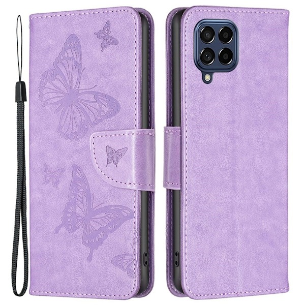 Butterfly läder Samsung Galaxy M53 5G fodral - Lila Lila